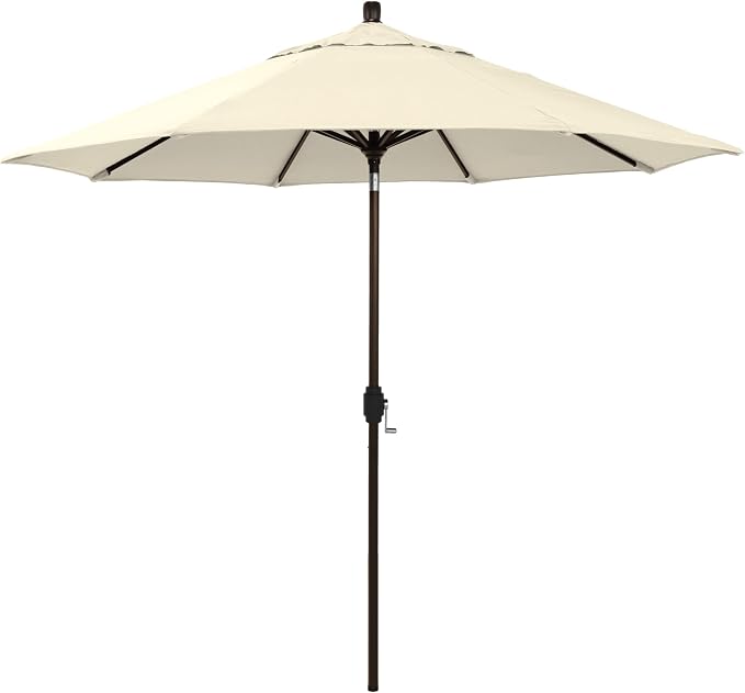 California Umbrella 12-Year-Non-Fading, 9Ft Premium Sunbrella Patio Umbrella, Hand-Crank, Button-Tilt, Bronze Frame, Canvas Fabric