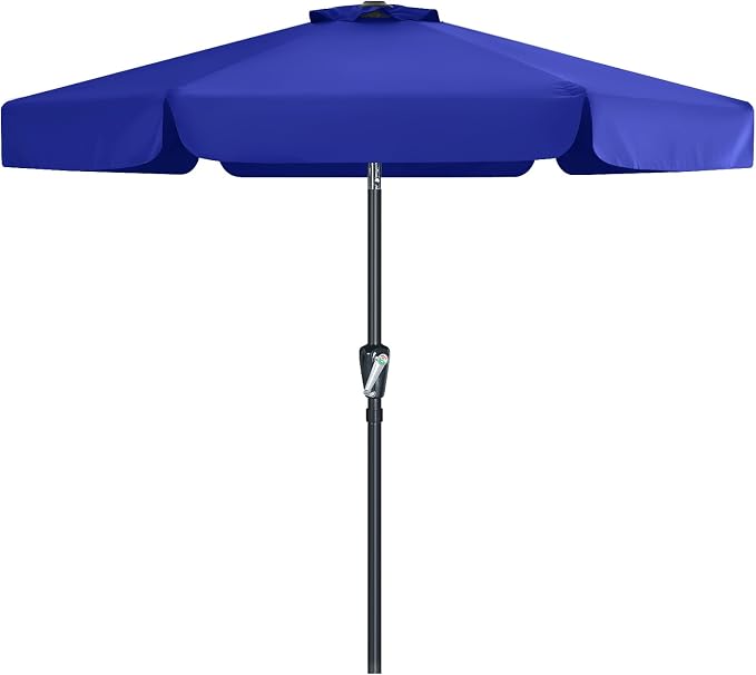 MASTERCANOPY 7.5ft Patio Umbrella with Valance, Crank & Tilt, Blue | 6 ribs, UV/fade-resist, waterproof, vent, for garden/deck/yard/pool