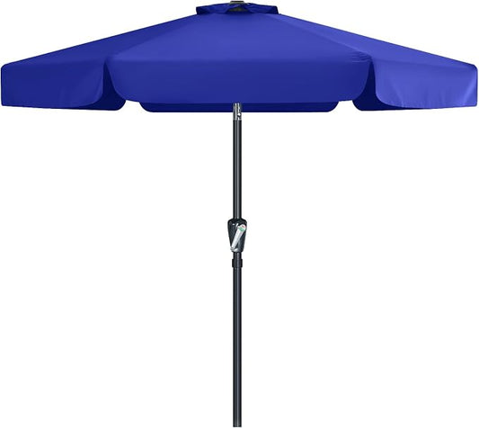 MASTERCANOPY 7.5ft Patio Umbrella with Valance, Crank & Tilt, Blue | 6 ribs, UV/fade-resist, waterproof, vent, for garden/deck/yard/pool
