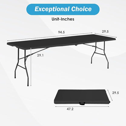 PayLessHere Folding Table Plastic Picnic Table for Parties Wedding Camping Office with Carrying Handle (Black, 8 FT)
