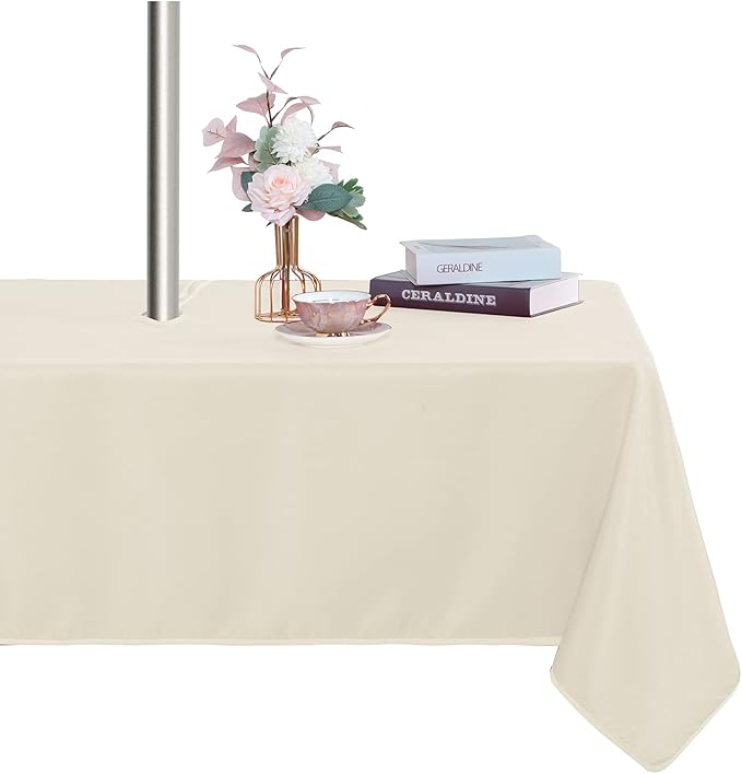Fitable Outdoor Tablecloth for 8ft Rectangle Tables, Beige, 60 x 120 Inch | Washable Waterproof Wrinkle Free Table Cover, Zipper and Umbrella Hole, For Spring Summer Party Picnic Camping Patio Indoor