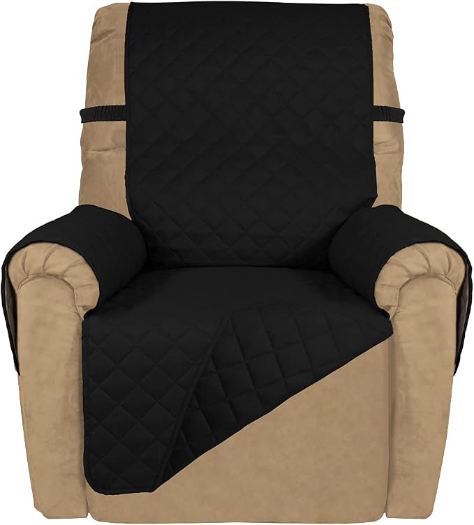 PureFit Reversible Recliner Chair Covers Couch Covers for Dogs, 19 in | Black/Black, Water Resistant Couch Protector, Washable Pet Couch Cover with Non Slip and Elastic Straps For Kids