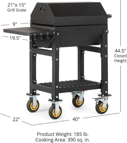 Ash & Ember 390 Sq. In Patio Cart Charcoal Grill with Cover, Side Shelf and Tool Hooks for BBQ Cooking Prep & Accessories, Mobile Heavy-Duty Park-Style Outdoor Grills & Smokers