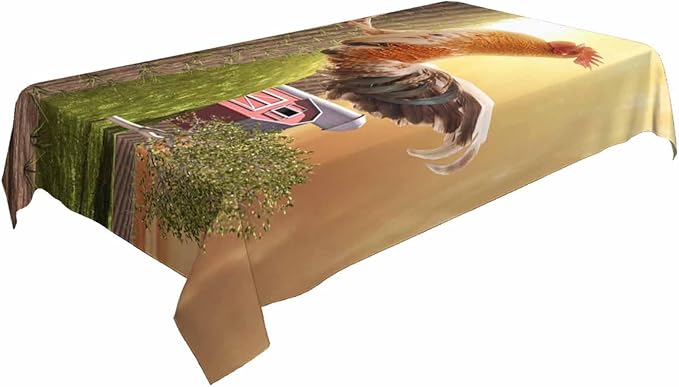 TKS MITLAN Rooster Decorative Rectangle Tablecloth Sunrise Rooster Hen Farm Fence Polyester Table Cloth Kitchen Cover for Dining BBQ Picnic Coffee Table 60 x 84 Inch 6-8 Seats