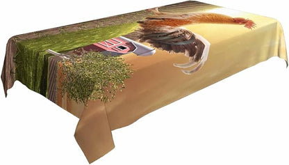 TKS MITLAN Rooster Decorative Rectangle Tablecloth Sunrise Rooster Hen Farm Fence Polyester Table Cloth Kitchen Cover for Dining BBQ Picnic Coffee Table 60 x 84 Inch 6-8 Seats