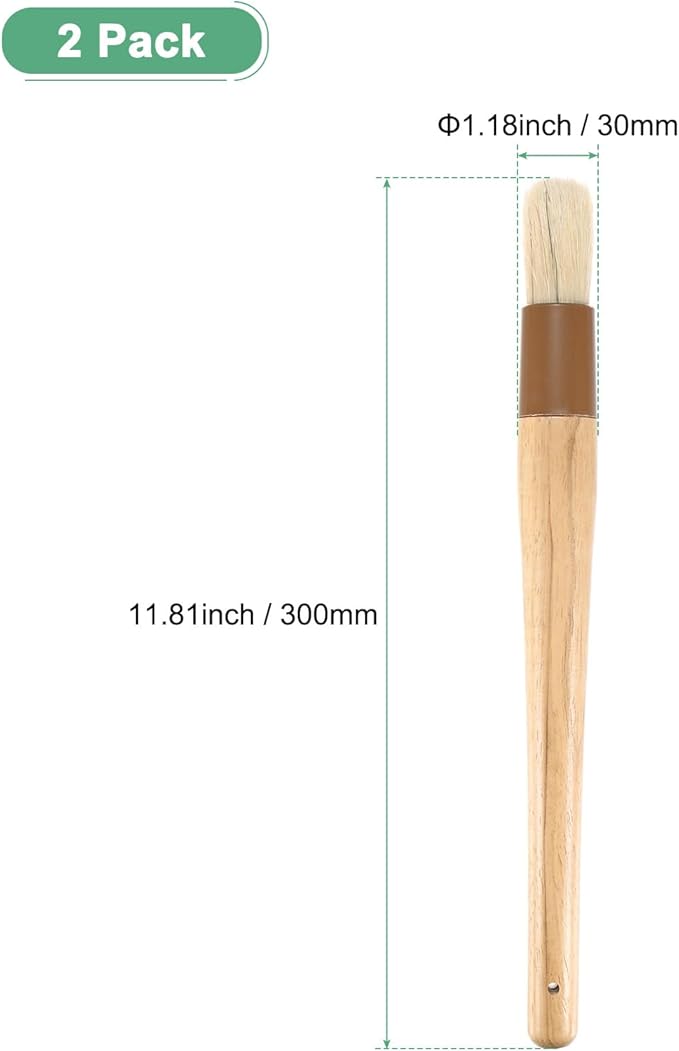 M METERXITY 2-Pack Pastry Brush, Round Wooden Handle Natural Bristle Basting BBQ Oil Brush for Cooking/Barbecue/Kitchenh [1.2"]