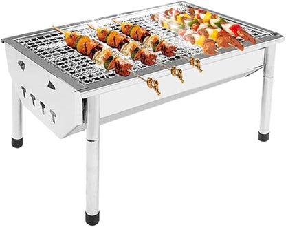 Stainless Steel Thickened BBQ Grill, Charcoal BBQ Grill Outdoor for Flame Control, for Outdoor Cooking Camping Beach Traveling Picnic Backyard