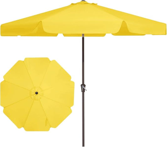 JEAREY 9 FT Patio Umbrella Outdoor, Table Umbrellas Market Umbrella w/Push Button Tilt/Crank, 8 Sturdy Ribs(Yellow)