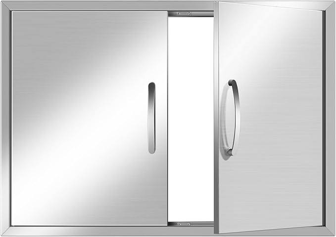 Outdoor Kitchen Doors 33W x 23H Inch, Double BBQ Access Doors 304 Stainless Steel for Outdoor Kitchen Cabinet Grill Station or BBQ Island