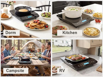 Portable Induction Cooktop 1800W Electric Countertop Stove for Kitchen, RV | Induction Burner with 9 Temperature Settings (140℉-518℉), 9 Power Levels, 10-Hour Timer Adjustment, LED Display, Safety Lock