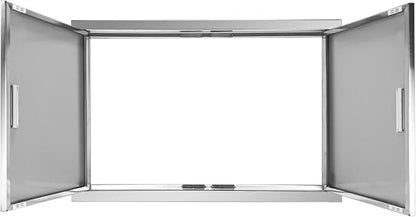 Outdoor Kitchen Door 33" W x 22" H Stainless Steel BBQ Double Access Door Flush Mount Vertical Wall Doors with Handle Suitable for Grilling Station Outside Cabinet Outdoor Kitchen