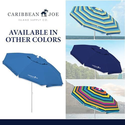 Caribbean Joe Beach Umbrella, Portable and Adjustable Tilt Sun Umbrella with UV Protection, Vented Canopy, Full 6.5 ft Arc