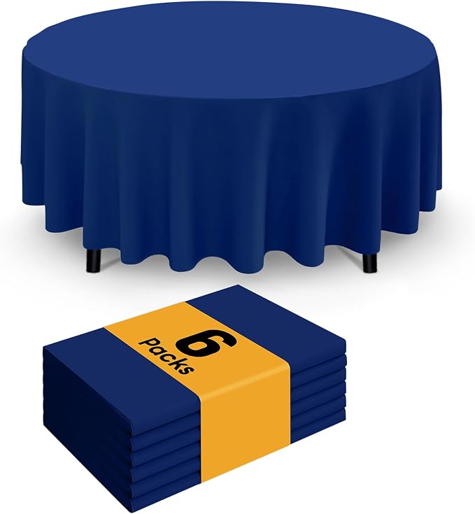 Smiry Disposable Table Cloth - 6 Pack, 84 Inch Round Waterproof Tablecloths for Parties, Decorative Plastic Table Cover, Leakproof & Sturdy, Navy