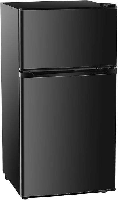 OLIXIS 3.2 Cu.Ft Mini Fridge with Freezer, Small Refrigerator, Black | Double Door Design, 7-Level Thermostat, 41 dB Quiet Operation, 0.8 kWh Daily, LED Interior Light for Bedroom, Office, Dorm