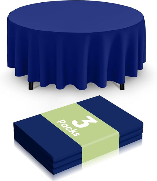 Smiry Disposable Table Cloth 3 Pack, 84 Inch Round Waterproof Plastic Tablecloth, Decorative Round Table Covers for Party, Birthday, Picnic, Navy
