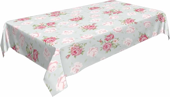 TKS MITLAN Pink Rose Tablecloth Decor Chic Flowers Romantic Vintage Style Spring Table Cloth Dining Room Kitchen Table Cover 60" X 84" Oblong/Rectangle