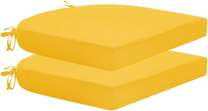 HARBOREST Outdoor Chair Cushions Set of 2, Water Resistant Patio Chair Cushions with Ties, Outdoor Seat Cushions for Patio Furniture, 17"x16"x2", Yellow