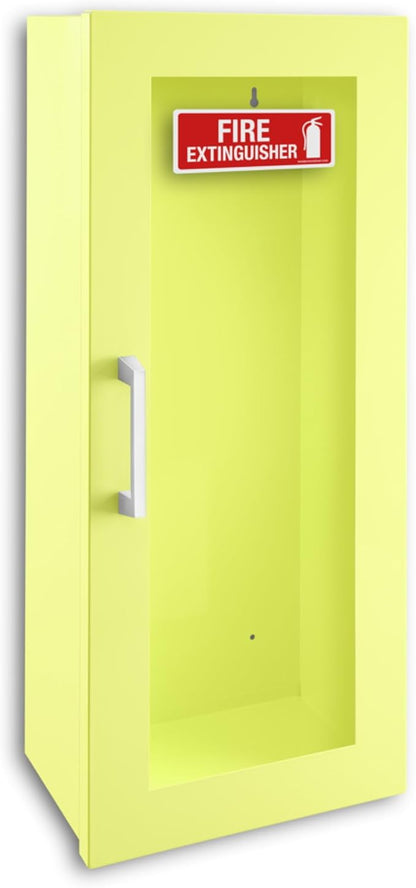 Fire Extinguisher Mount for Wall & Surface - 22 Gauge Steel, USA Made - Fire Extinguisher Cabinet Storage w/Metal Handle - Indoor & Outdoor Use - 24.5H x 9.25W x 6.5D - Neon