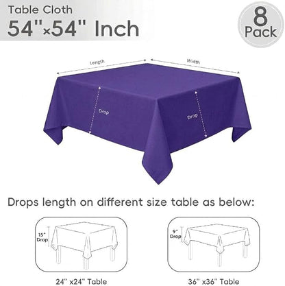 8 Pack Purple Square Tablecloth 54x54 Washable Polyester Table Cloth for Square or Round Tables, Wrinkle Resistant Fabric Decorative Covers for Dining Party Banquet Buffet and Wedding