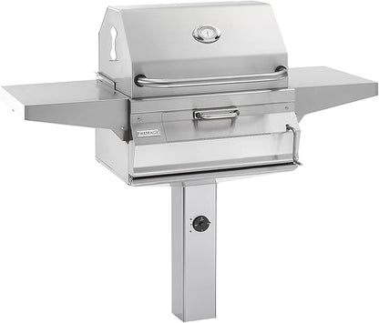 Fire Magic Legacy Charcoal Grill On In-Ground Post (22-SC01C-G6), Stainless Steel BBQ Outdoor Grill with Warming Rack, Adjustable Charcoal Pan, & Side Shelves, 432 sq. in. Cooking Area