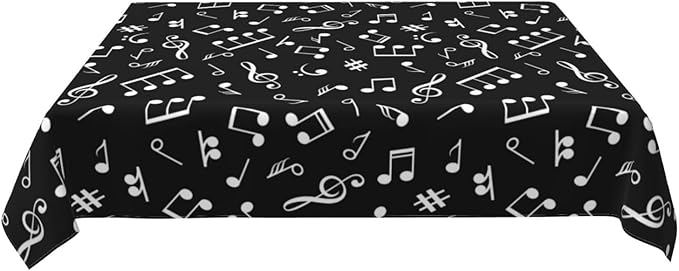 Music Notes Tablecloth Washable Rectangle 54"x72" Kitchen Dinner Picnic Parties Birthday Table Cloth Home Decoration for All Seasons Musicial Table Cover, Black