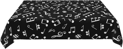 Music Notes Tablecloth Washable Rectangle 54"x72" Kitchen Dinner Picnic Parties Birthday Table Cloth Home Decoration for All Seasons Musicial Table Cover, Black