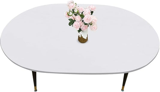 LIBERECOO Oval Fitted Vinyl Tablecloth with Flannel Backing -Pure White - Fits 48" x 68" Oval Table - Waterproof, Elastic Edged for Secure Fit, Easy to Clean Plastic Table Cover