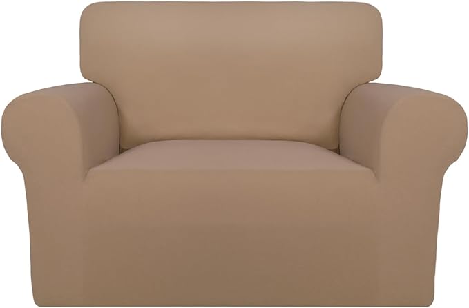 PureFit Super Stretch Sofa Slipcover – Spandex Non Slip Soft Couch Sofa Cover, Washable Furniture Protector with Non Skid Foam and Elastic Bottom for Kids, Pets (Oversized, Camel)
