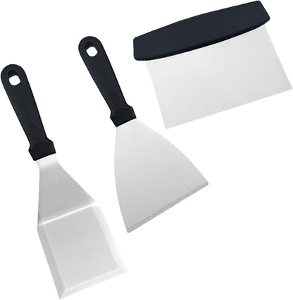 3PCS Griddle Scraper Set, Stainless Steel Metal Spatula and Scraper for Blackstone, Flat Top Grill Accessories