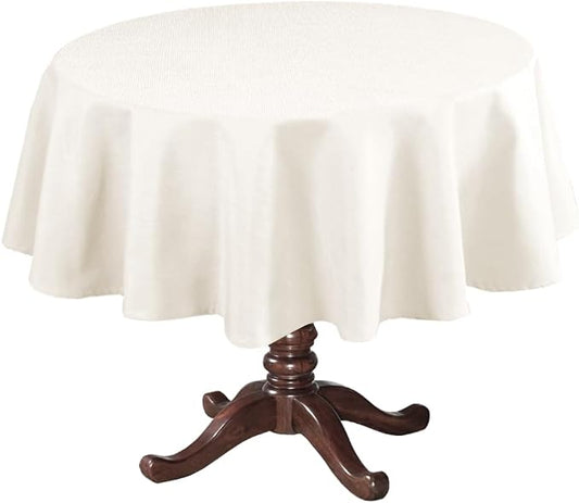 H.VERSAILTEX Linen Textured Table Cloths Round 60 Inch Premium Solid Tablecloth Spill-Proof Waterproof Table Cover for Dining Buffet Feature Extra Soft and Thick Fabric Wrinkle Free, Beige