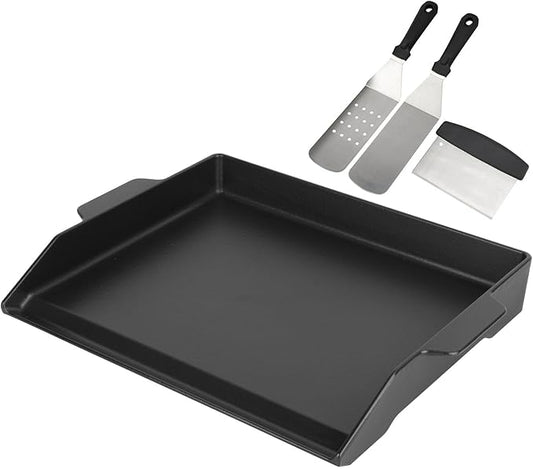 BBQ Future Universal Griddle for Gas Grill with spatula set, 18" x 14" Nonstick Cast Iron Outdoor Gas Grill Griddle Insert, Large BBQ Flat Top Plate fits Electric/Stove Accessories