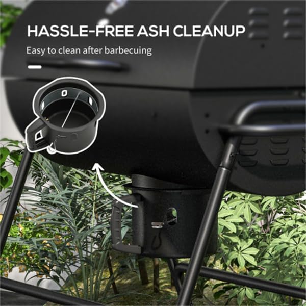Portable Charcoal BBQ Grill with Wheels – Heavy-Duty Outdoor Barbecue Smoker for Backyard, Camping, Patio & Picnic – Adjustable Air Vents & Thermometer, Easy Assembly, Black