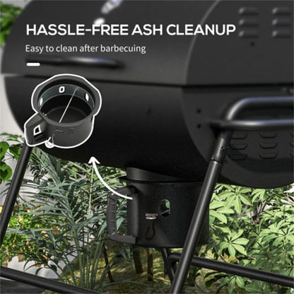 Portable Charcoal BBQ Grill with Wheels – Heavy-Duty Outdoor Barbecue Smoker for Backyard, Camping, Patio & Picnic – Adjustable Air Vents & Thermometer, Easy Assembly, Black