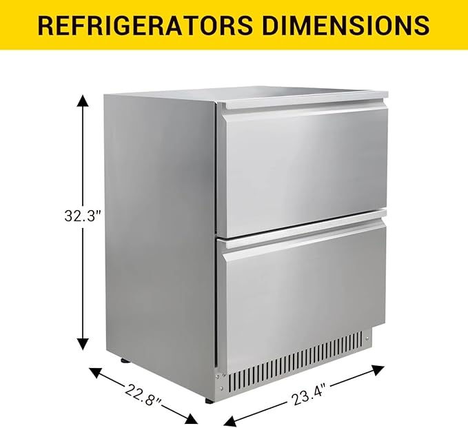 CT Copper Tailor 24 Inch Outdoor Dual Drawer Fridge,Stainless Steel Beverage Refrigerator,Freestanding or Built-In Installation,LED Touch Control,Fit for Home & Commercial Use.(4.2 Cu.Ft)