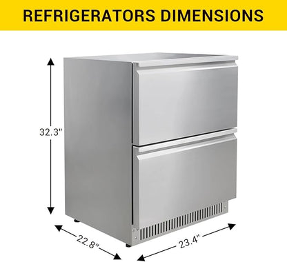 CT Copper Tailor 24 Inch Outdoor Dual Drawer Fridge,Stainless Steel Beverage Refrigerator,Freestanding or Built-In Installation,LED Touch Control,Fit for Home & Commercial Use.(4.2 Cu.Ft)
