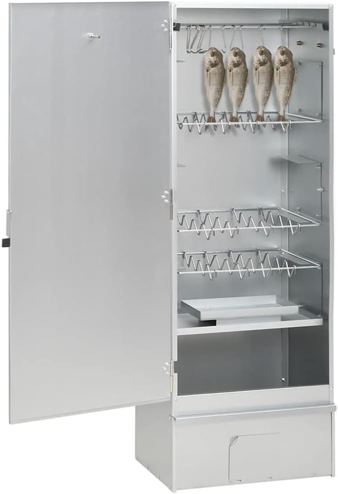 Outdoor BBQ Smoker Grill with Thermometer, Galvanized Steel Vertical Charcoal Oven for Meat, Fish and Sausage Smoking, 17.5 x 11.4 x 43.3 Inches