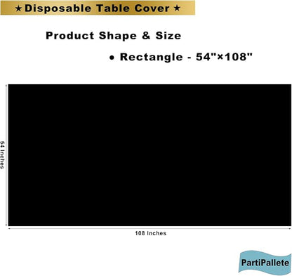 3-Pack Premium Plastic Black Tablecloth Disposable 54 x 108 Inch. Rectangle Table Cover Party Table Cloths for Birthday Baptism Christening BBQ Picnic Banquet Fits up to 8 ft Tables