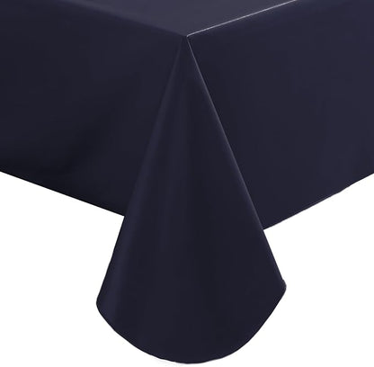 SASTYBALE Navy Blue Vinyl Tablecloth with Flannel Backing, 60 x 102 Inch | Waterproof PVC Surface, Wipeable Rectangular Table Cover for Kitchen, Dining, Patio, BBQ, Picnic and Party Use