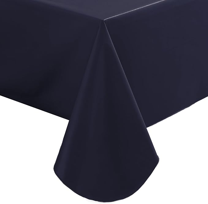 SASTYBALE Navy Blue Vinyl Tablecloth with Flannel Backing, 60 x 120 Inch | Waterproof PVC Surface, Wipeable Rectangular Table Cover for Kitchen, Dining, Patio, BBQ, Picnic and Party Use