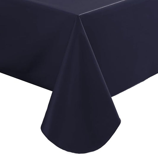 SASTYBALE Navy Blue Vinyl Tablecloth with Flannel Backing, 52 x 70 Inch | Waterproof PVC Surface, Wipeable Rectangular Table Cover for Kitchen, Dining, Patio, BBQ, Picnic and Party Use