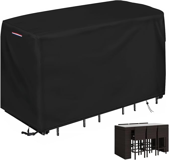 Patio Waterproof Bar Height Set Cover, 72"L x 30"W x 42"H | Outdoor Swivel Bar Set Cover for Patio Bistro Set of 3 Pieces/Outdoor High Top Table and Chairs with Handle, Drawstring