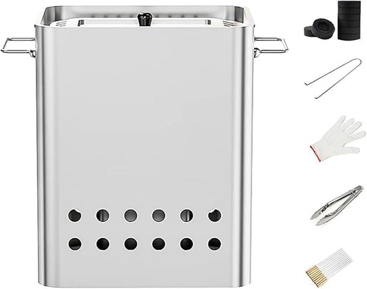 Vertical Charcoal BBQ Smoker 430 Stainless Steel Grill 360° Even Heating Oil and Fire Separation with A Variety of Accessories for Home Restaurants & Catering(C)