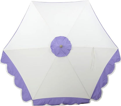 Tempera 9ft Beige Spliced Purple Tassels Scallop Patio umbrella,Outdoor Table Market Umbrellas with Crank & Pust Button Tilt, Wood Color Pole and 8 Steel Ribs