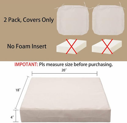Magpie Fabrics Indoor Outdoor Cushion Cover Replacement 2 Pack, NO Insert! Water Repellent Slipcover with Ties Decor for Patio Garden Chair Sofa Bench Wicker(Recycled Cream White, 20x18x4 Inch)