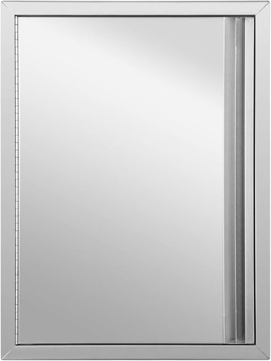 Stainless Steel Outdoor Kitchen Single Handleless BBQ Door, 18W 24H inch Opens Left or Right, Kitchen Cabinet Grill Station or BBQ Island