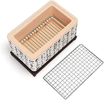 Japanese 4 in 1 Ceramic Hibachi, Table BBQ Grill, Yakitori Charcoal Portable Barbecue Stove for Outdoor Camping Grill