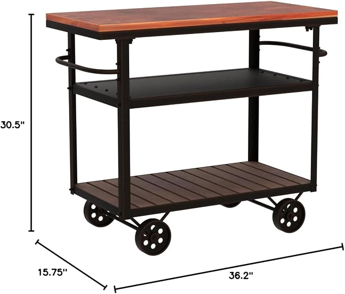 Rolling Bar Cart with Handle [3 Tier] Home Kitchen Microwave Cart Island On Wheels, Mobile Serving Cart Beverage Cart, Coffee Station (Metal/Wood, Industrial Black/Rustic Brown)