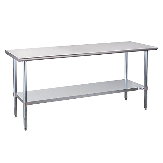Profeeshaw Stainless Steel Prep Table 24''x72'' NSF Commercial Workbench | Metal Work Table, with Undershelf leveling feet; Heavy Duty Table for Kitchen, Restaurant, Home, Gargae, Hotel, 18-gauge 430