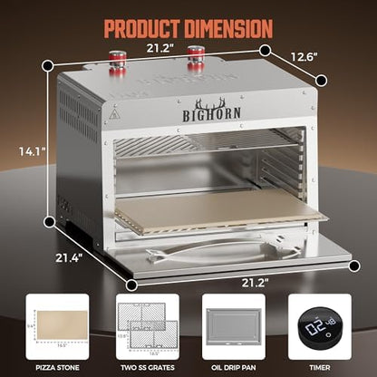 BIG HORN OUTDOORS 1500°F Infrared Propane Gas Grill – Portable Steak Broiler & Sear Station, Outdoor Salamander BBQ, Stainless Steel, 21.2 inch
