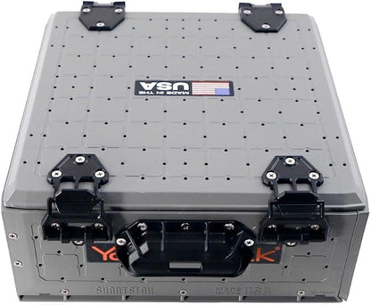 YakAttack ShortStak Solo Storage Box - Size & Color Options | Standalone Low-Profile Crate with Lid, Hinges & Latches | GridLoc Mounting Panels | Slider Feet for Under-Seat Use | Made in USA